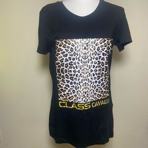 Cavalli Class Black Tee with Leopard Print  Size XL.  NWT